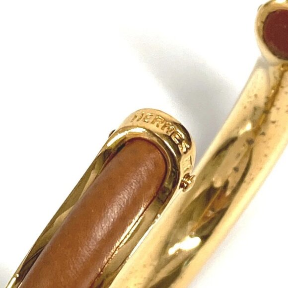 HERMES Accessory bracelet Bangle Metal / Leather Brown/GoldHardware - Picture 10 of 13